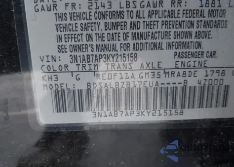 2019 Nissan Sentra S из США, поврежденный, VIN 3N1AB7AP3KY215158